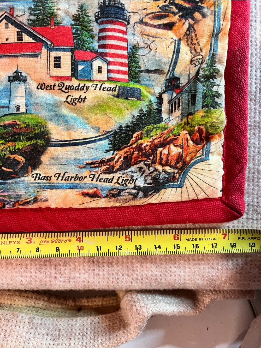 Vintage Lighthouse Print Kitchen Pillowcase - Red Trim